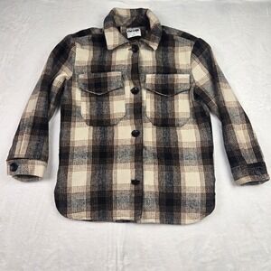 Miss Selfie Women's Tan Brown Plaid Button‎ Down Jacket Size Small Shacket